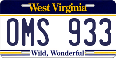 WV license plate OMS933
