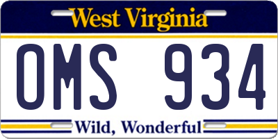 WV license plate OMS934