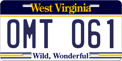 WV license plate OMT061