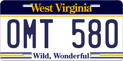 WV license plate OMT580