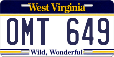 WV license plate OMT649