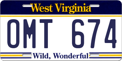 WV license plate OMT674