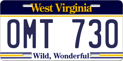 WV license plate OMT730