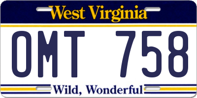 WV license plate OMT758
