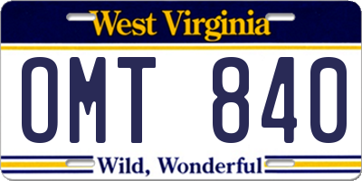 WV license plate OMT840