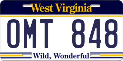 WV license plate OMT848