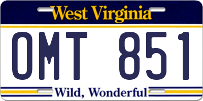 WV license plate OMT851
