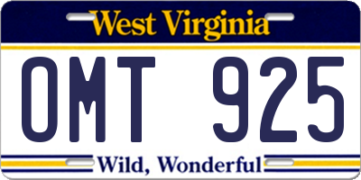 WV license plate OMT925