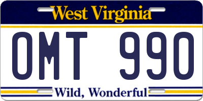 WV license plate OMT990