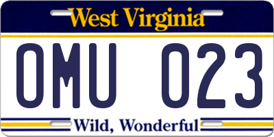 WV license plate OMU023