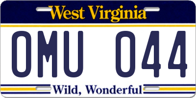 WV license plate OMU044