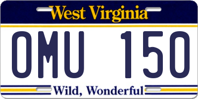 WV license plate OMU150