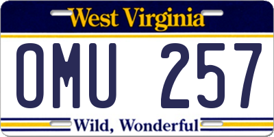 WV license plate OMU257