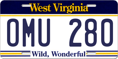WV license plate OMU280