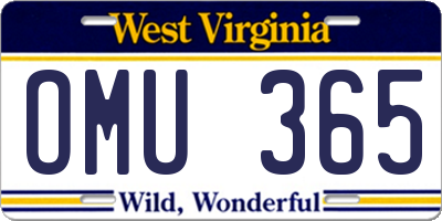 WV license plate OMU365
