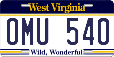 WV license plate OMU540