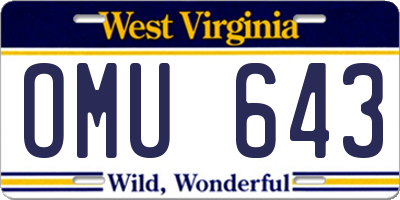 WV license plate OMU643