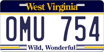 WV license plate OMU754