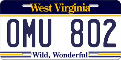 WV license plate OMU802