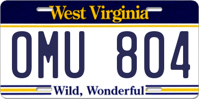 WV license plate OMU804