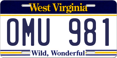 WV license plate OMU981