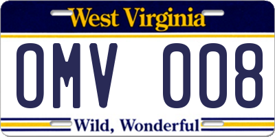 WV license plate OMV008