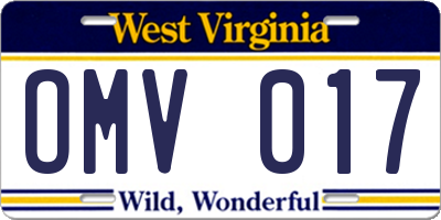 WV license plate OMV017