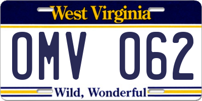 WV license plate OMV062