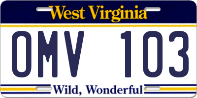 WV license plate OMV103
