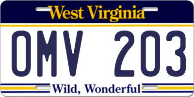 WV license plate OMV203