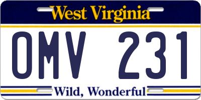 WV license plate OMV231