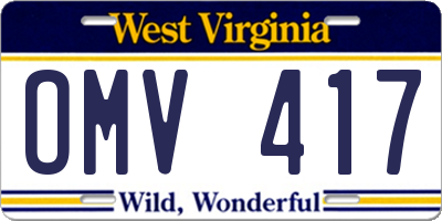 WV license plate OMV417