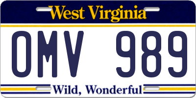 WV license plate OMV989