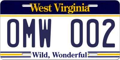 WV license plate OMW002