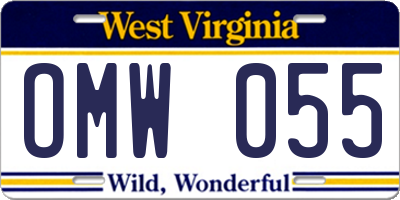 WV license plate OMW055