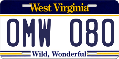 WV license plate OMW080