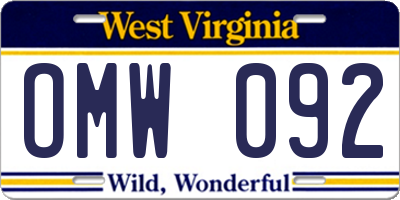 WV license plate OMW092