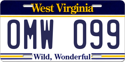 WV license plate OMW099