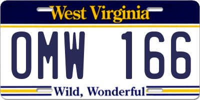 WV license plate OMW166