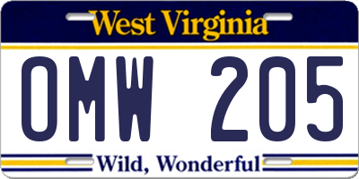 WV license plate OMW205
