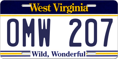 WV license plate OMW207