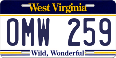 WV license plate OMW259