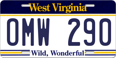 WV license plate OMW290