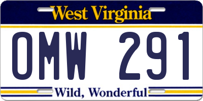 WV license plate OMW291