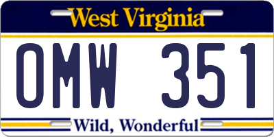 WV license plate OMW351