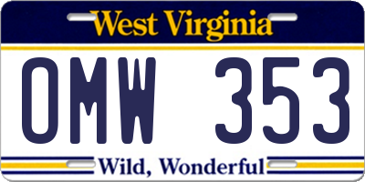 WV license plate OMW353