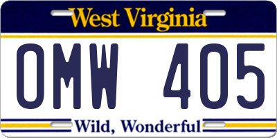 WV license plate OMW405