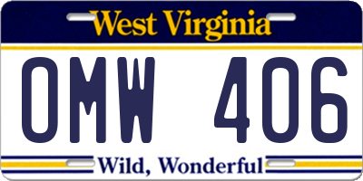 WV license plate OMW406