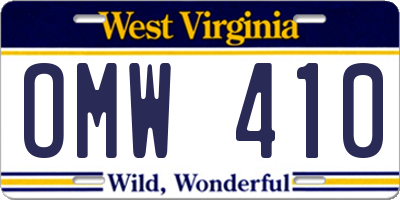 WV license plate OMW410