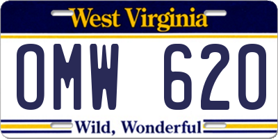 WV license plate OMW620